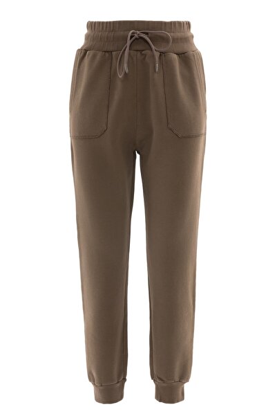 MORREZ Kahve Eskitme Efektli Yüksek Bel Jogger