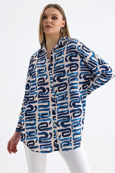 MD trend Cămașă lungă oversize din satin cu model grafic pentru damă
