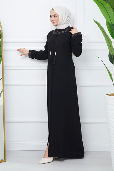 InStyle Embroidered Model Honeycomb Fabric Ferace - Black