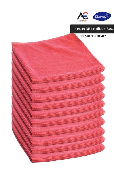 Diversey Solare Microjet Mikrofiber Temizlik Bezi 40x40cm 10 Adet Kırmızı Bez