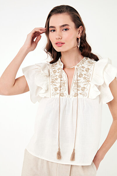 Lela Βαμβακερή κανονική κεντημένη μπλούζα BLUZ 611BZ0253