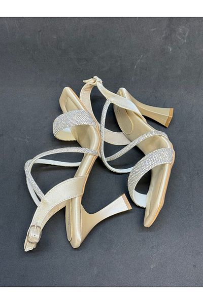 KAFKASLAR AYAKKABI New Model Stoned Satin Evening Dress Goblet Heeled Shoes