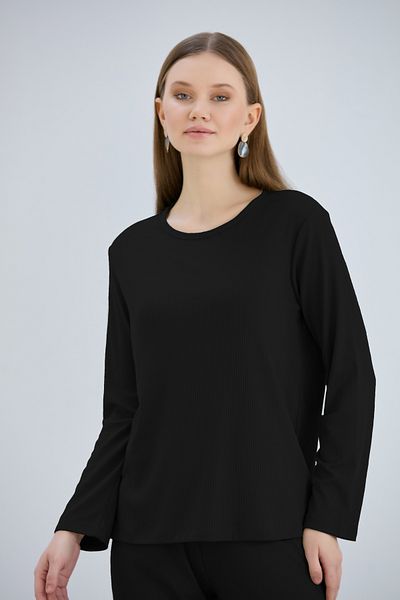 ÇAĞ MODA Σετ γυναικεία πιτζάμες με μακρυμάνικη λαιμόκοψη με ριμπ καμιζόλα από βισκόζη