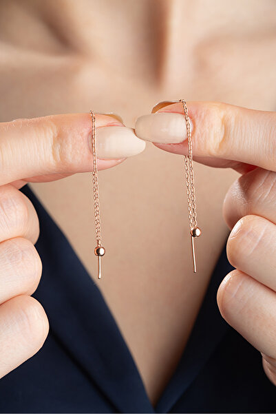 Silvano Jewelry 925 Ayar Gümüş Zincirli Top Küpe