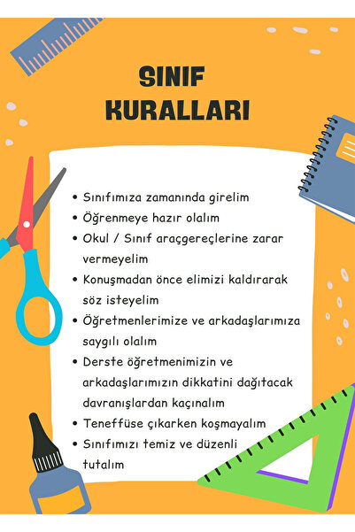 avrupa kutu Sınıf Kuralları Afişi - 50x70 cm ( Vinil - Branda ) Yırtılmaz