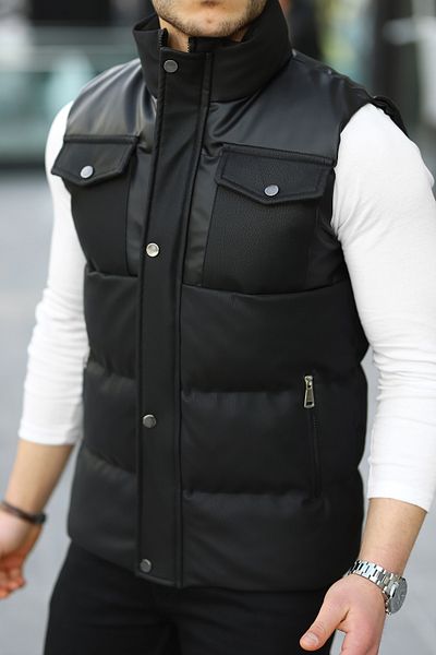 BOYS MANS Men's Leather Vest Inflatable Vest Carbon Leather