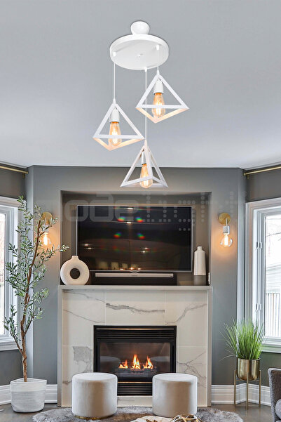 Modelight PRİZMA 3LÜ AVİZE BEYAZ SALON-OTURMA ODASI-ÇOCUK ODASI-YEMEK-YATAK O...