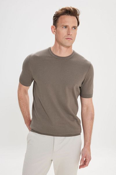 ALTINYILDIZ CLASSICS Men's Khaki Knitwear T-Shirt - 100% Cotton, Crew Neck, Standard Fit