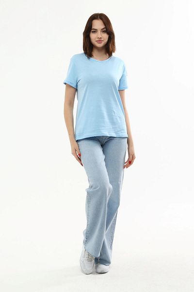 Miss Murem Baby Blue Basic Round Neck T-Shirt