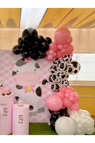 party mix Safari Pembe Balon Zinciri | Inek Baskılı Çiftlik Balon Zincir Set ...