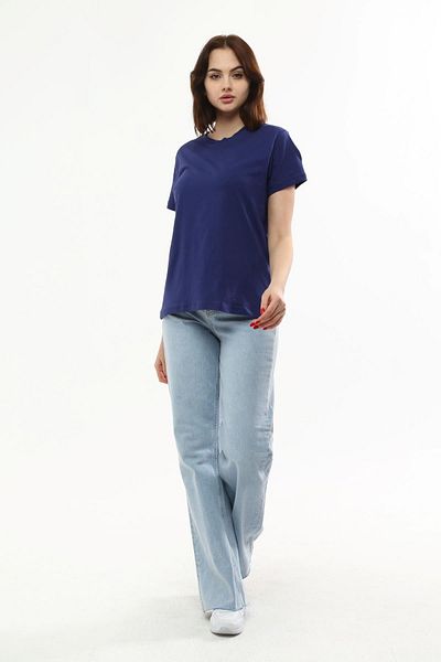 Miss Murem Round Neck Basic T-shirt-navy blue