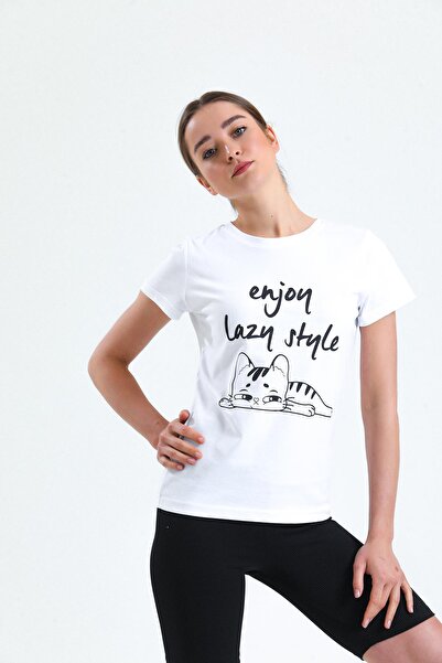 Miss Murem Enjoy Lazy Print T-shirt-white