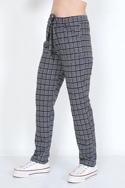 TİGERS Women's Plus Size Camisole Plaid Patterned Pocketed Belted Pants