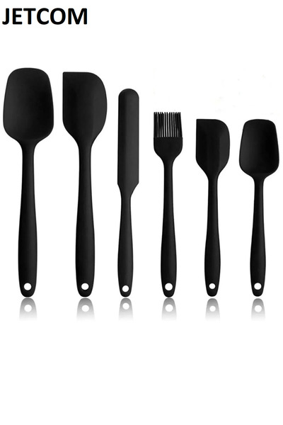 Jetcom 6 Parça Isıya Dayanıklı Yanmaz Yapışmaz Silikon Spatula Seti Siyah 6 l...