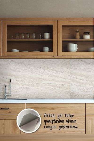 Wooden Factory Autocolant pentru acoperire cu folie cu model alb între blaturi de bucătărie, imprimare UV, 100x50 cm