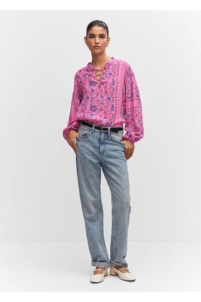 MANGO Woman Bluză cu mânecă balon cu model