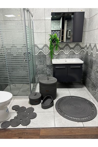 Türkmen Ev Tekstil Γιούτα, Ψάθινο, Σετ χαλάκι μπάνιου, Σετ καλάθι μπάνιου, Σετ χαλάκι, Μπάνιο