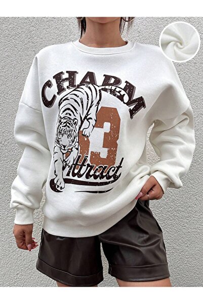 Jose Clothing oversized Κομμένο σε με τύπωμα Μακρυμάνικο επένδυση fleece Φούτερ