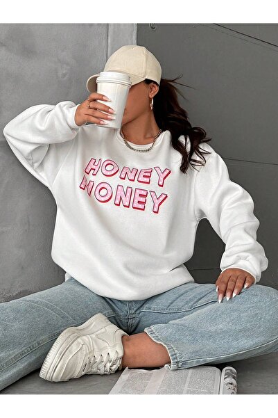 Jose Clothing oversized Κομμένο σε με τύπωμα Μακρυμάνικο επένδυση fleece Φούτερ