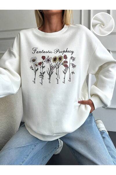 Jose Clothing oversized Κομμένο σε με τύπωμα Μακρυμάνικο επένδυση fleece Φούτερ