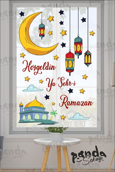 PANDA SOKAĞI Ramadan Bear Themed Glass Wall Ornaments Welcome Ramadan Sticker Set Ramadan Ornaments