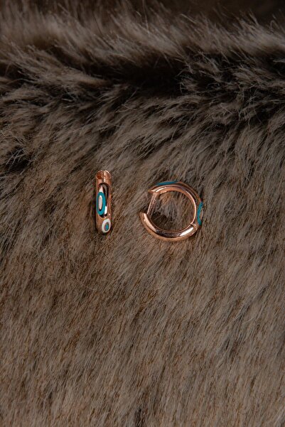 Genel Markalar Lazer Mineli Nazar Boncuklu 925 Ayar Gümüş Rose Halka Küpe Bd