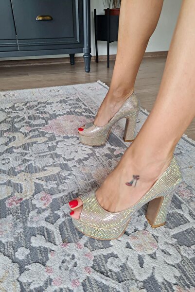Topukla Footwear 036 4155 Topukla Kadın Platformlu Kalın Topuklu Taşlı Abiye Ayakkabı