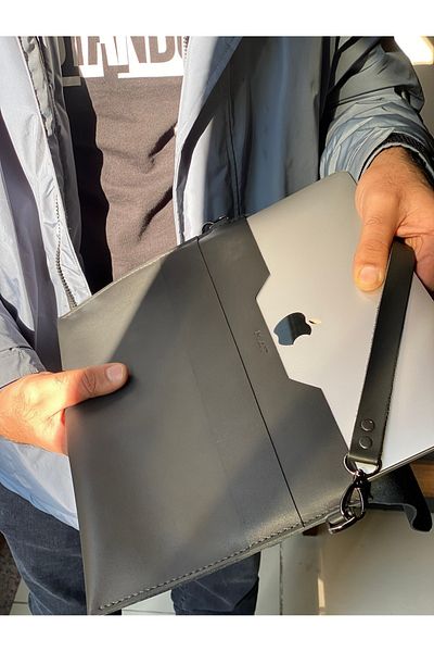 MAT Deri حقيبة كمبيوتر محمول وحقيبة حمل من الجلد الطبيعي باللون الأسود مقاس 13 بوصة متوافقة مع Air وPro