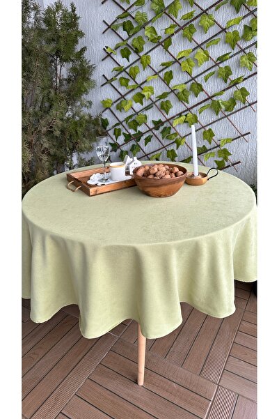 Decamor home Оксамитова тканина, фісташковий колір, бездоганна кругла скатертина