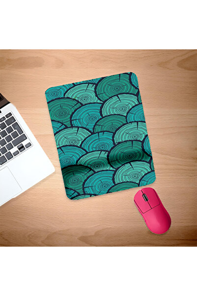 UcuruStore Τυρκουάζ Ξύλινο Ορθογώνιο Mouse Pad με Στήριγμα Καρπού