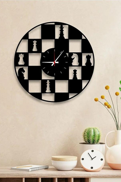 Ensa Design Ceas de perete din lemn cu model de sah 40x40cm