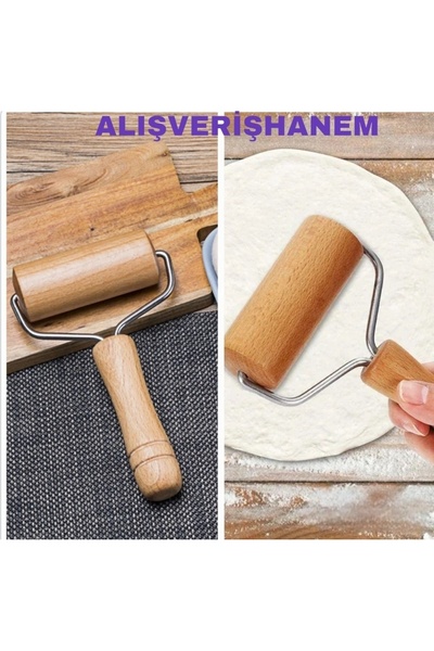 Alışverişhanem Ahşap Saplı  Rulo Hamur Açıcı Merdane  Pürüssüz Oklava Pizza B...