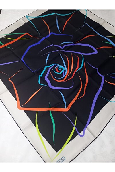 Armine Siyah Gül Desenli Tivil İpek Eşarp