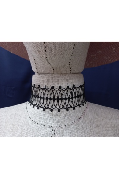 es moda shop Iris ribbon lace neck collar black