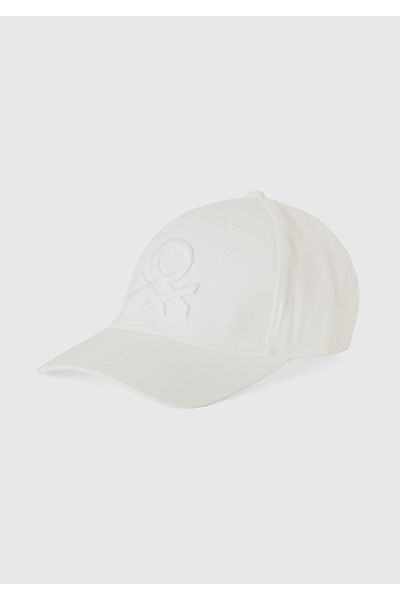 United Colors of Benetton Men's White 100% Cotton Front Logo Embroidered Cap Hat