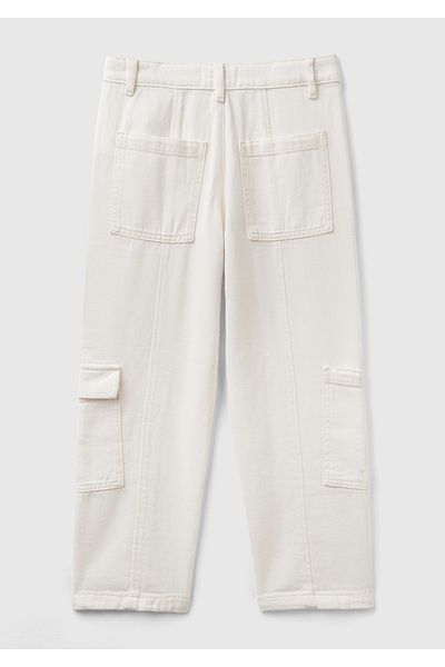 United Colors of Benetton Girl's Cargo Pants - Cream, Large Patch and Pocket
