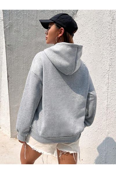 trendgar CALIFORNIA PRINTED GRAY HOODED SWEATSHIRT