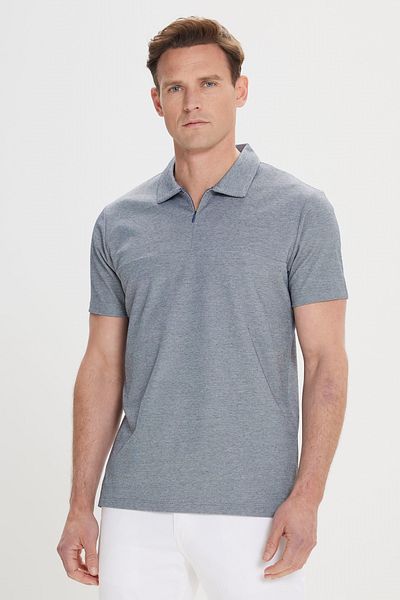ALTINYILDIZ CLASSICS Marineblaues Slim-Fit-T-Shirt aus Baumwolle mit Polokragen für Herren
