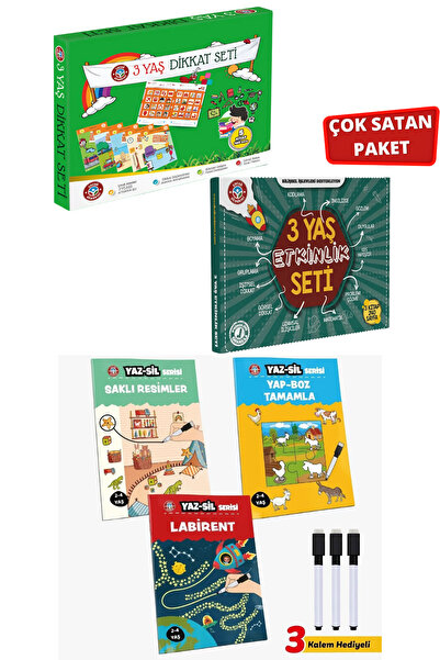 Çocuk Akademi 3 Yaş Dikkat-Etkinlik Seti ve Yaz Sil Serisi-1