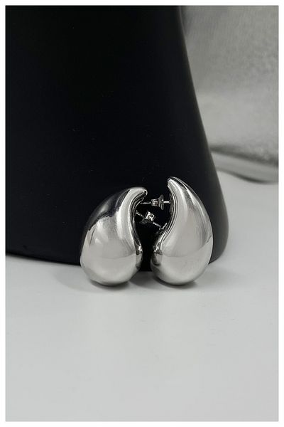 Manken İstanbul Women's Silver Tear Drop Model Steel Earrings