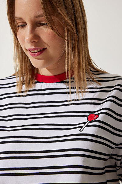 Happiness İstanbul Tricou pentru damă alb cu dungi CR00428