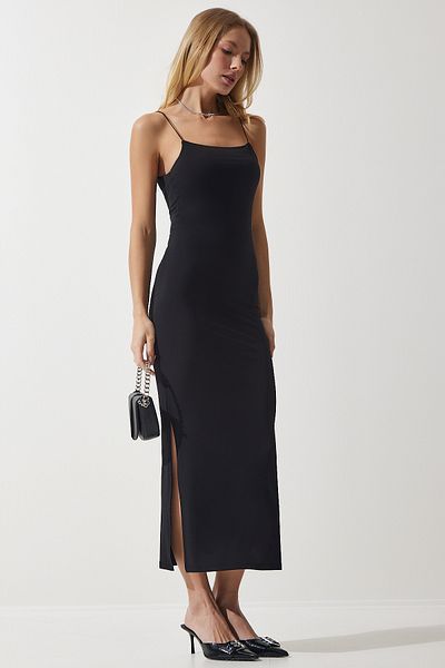 Happiness İstanbul Rochie Saran Sandy cu bretele neagră pentru femei DZ00114