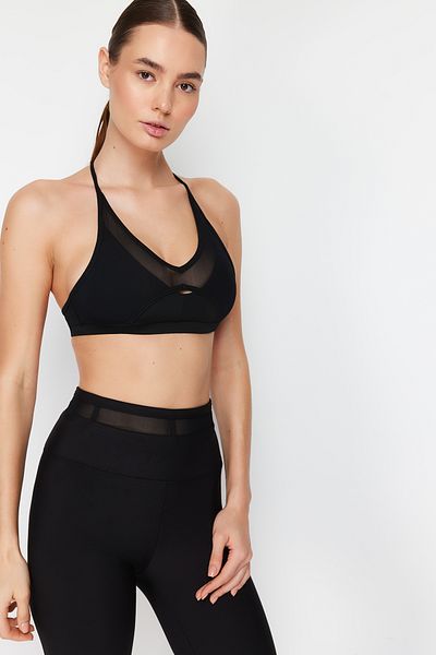 Trendyol Collection Sportovní podprsenka Black Tylle Detailed Rope Strap - THMSS24SS00004
