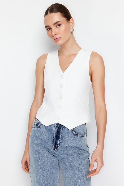 Trendyol Collection Weiße, taillierte, geknöpfte Crop-Webweste TWOSS21YE0009