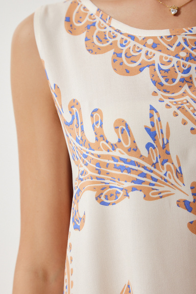 Happiness İstanbul Rochie mini de in viscoza cu model piersici crem BH00343