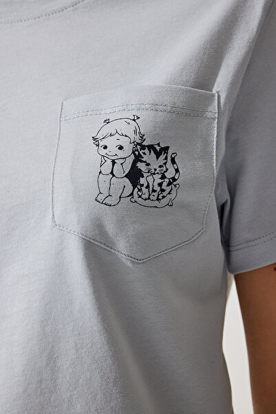 Happiness İstanbul Dámské šedé kapesní pletené tričko UB00252