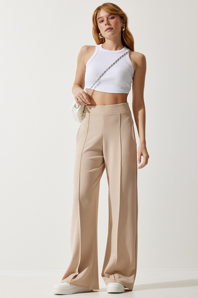 Happiness İstanbul Női krémszínű rugalmas melegítőnadrág BF00090