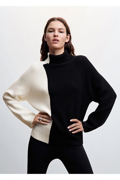 MANGO Woman Two-Color Turtleneck Sweater