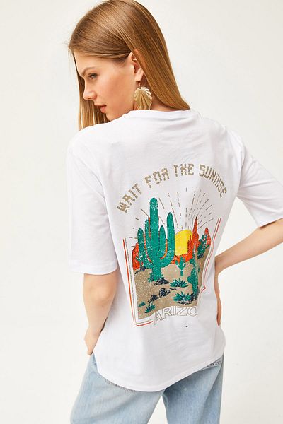 Olalook Women's Ecru Front Back Sunset Printed T-Shirt TSH-19000779