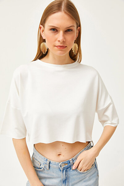 Olalook Women's Ecru Modal Buttoned Soft Textured Crop Blouse BLZ-19002531